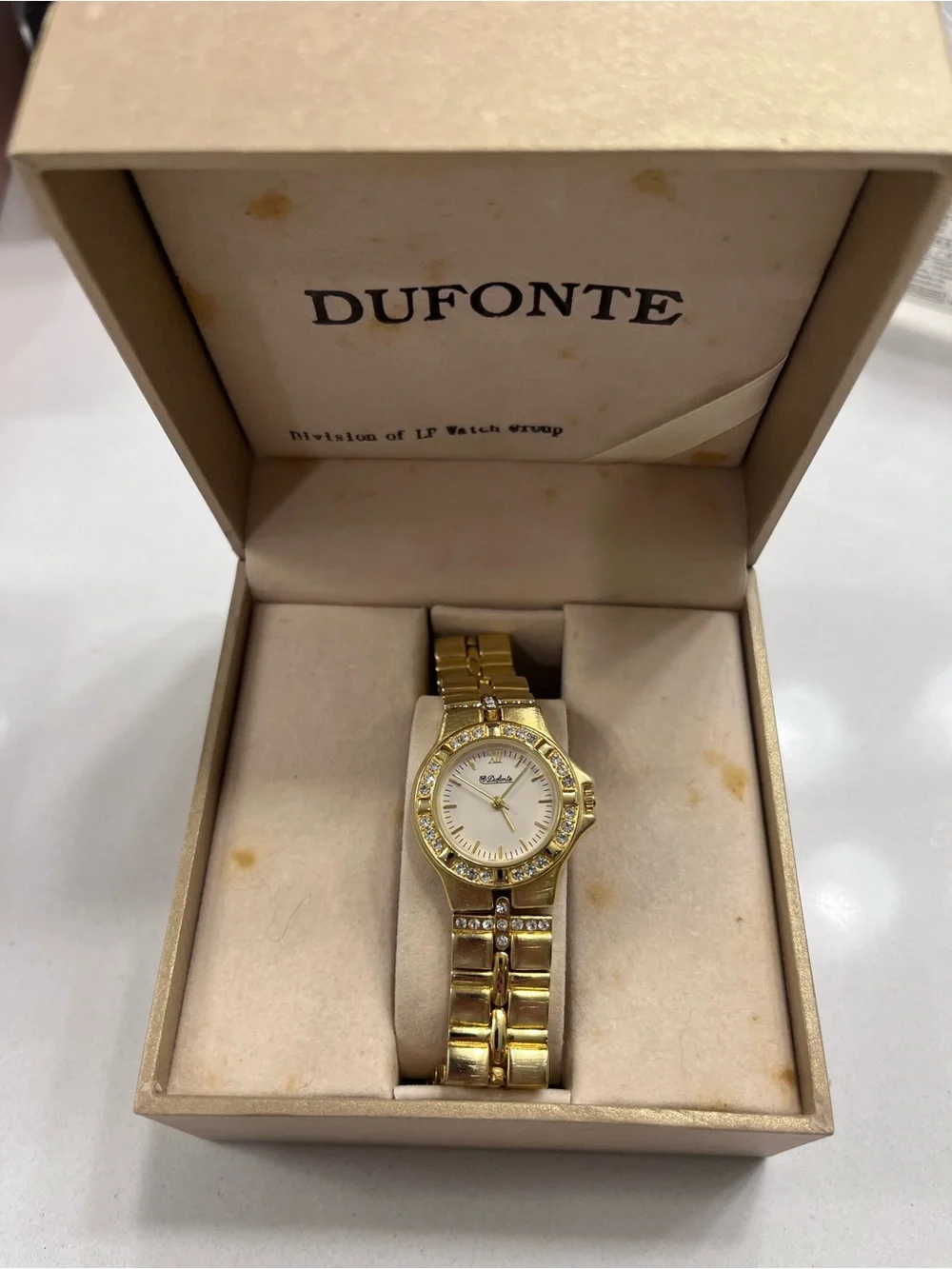 Lucien Piccard Dufonte Gold Tone Women's Watch with Crystal Accents
